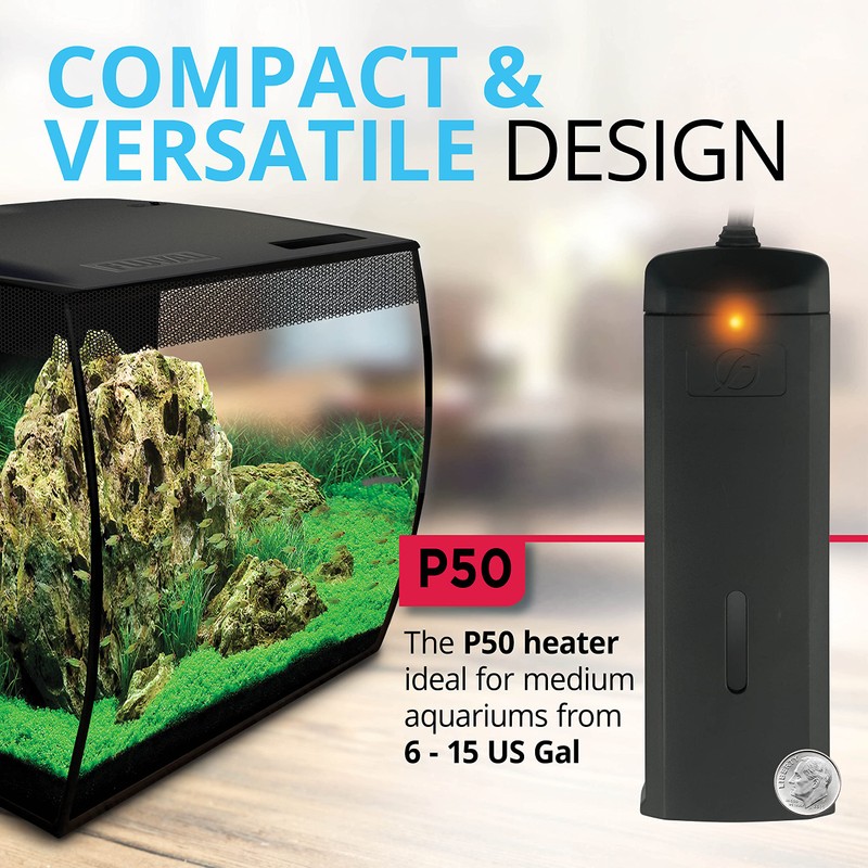 Fluval P50 Submersible Aquarium Heater – 50W, Preset 76-78°F for