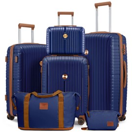 Joyway Luggage Sets 6 Piece PP Hardside Carry on Suitcase with Spinner Wheels and TSA Lock for Travel, Blue