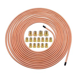 JNNJ Copper Brake Line, 7.62 m 3/16 Inch Brake Line, Brake Line Hose Reel Made of Copper-Coated Steel Tubes, Copper Plated Steel Assortment for Flaring