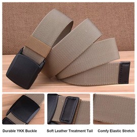 HOANAN 2-Pack Elastic Stretch Belt, Men’s All Size No Metal Nylon Tactical Hiking Belt (Fit up to 42", browngrey)