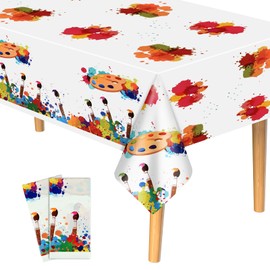 PLULON Art Paint Tablecloth Plastic Kids Artist Painting Splatter Table Cover Art Themed Birthday Party Dining Table Cover for Kids Birthday Baby Shower Paint Party Decorations