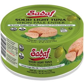 Sadaf Solid Light Tuna in Extra Virgin Olive Oil - Canned Tuna in Olive Oil for Cooking and Food Flavoring - Easy Open 6 Oz Can