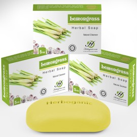 HERBOGANIC Lemongrass Herbal Soap | Pack of 3 of 5oz soap Bar | Natural Bar Soap for Face and Body | Hydrating and Nourishing | Suitable for Men and Women