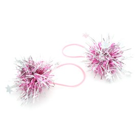 Zest 2 Tinsel with Silver Stars Pony Tail Hair Bands Pink & Silver