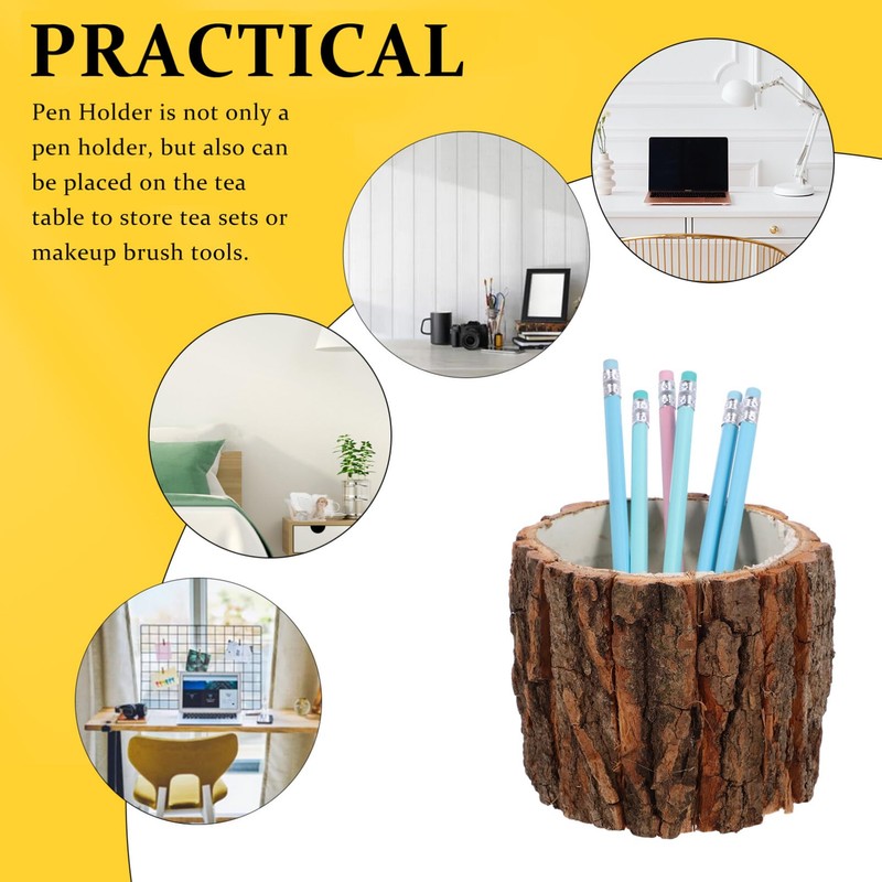 2Pcs Wood Tree Pencil Holder Funny Pen Cup Rustic Pencil