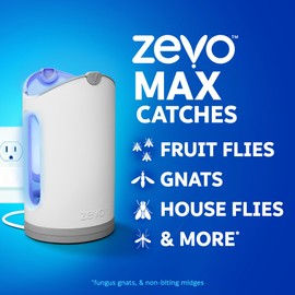 Zevo MAX Bug Catcher & Fly Trap for Indoors - Flying Insect Trap for Gnats, House & Fruit Flies - Use in Any Room - No-Mess Disposal (1 Plug in Base & 2 Cartridges)