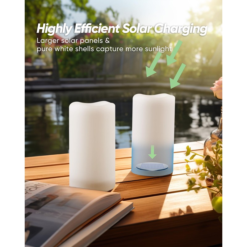 Homemory Solar Candles Outdoor Waterproof, Rechargeable Candles, Solar Powered Flameless