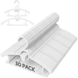 Eunhdet 50 Pack Kids Hangers for Nursery Closet, Adjustable Non-Slip Toddler Baby Hangers with Windproof Buckle, 11-14" Infant Child Plastic Clothes Pant Hanger for Boys Girls Newborn Adult, White
