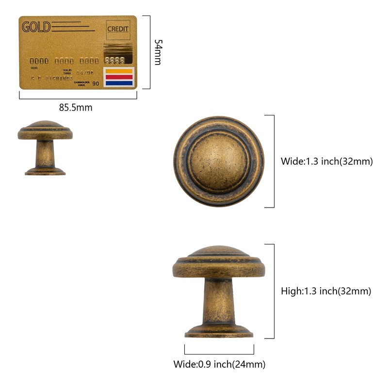 Amerdeco 10 Pack Antique Brass Cabinet Knobs Single Hole Cabinet