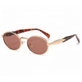 RUNHUIS Vintage Oval Sunglasses Women Men Retro Round Metal Sunglasses Fashion Designed Glasses, Gold-leopard/coffee