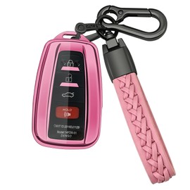 Kirsnda Compatible with Toyota key fob cover,case with keychain,Soft TPU 360 Degree Protection Key Case for 2018-2022 Camry RAV4 Highlander Avalon C-HR Prius Corolla GT86 Smart Key,Key Shell-Pink