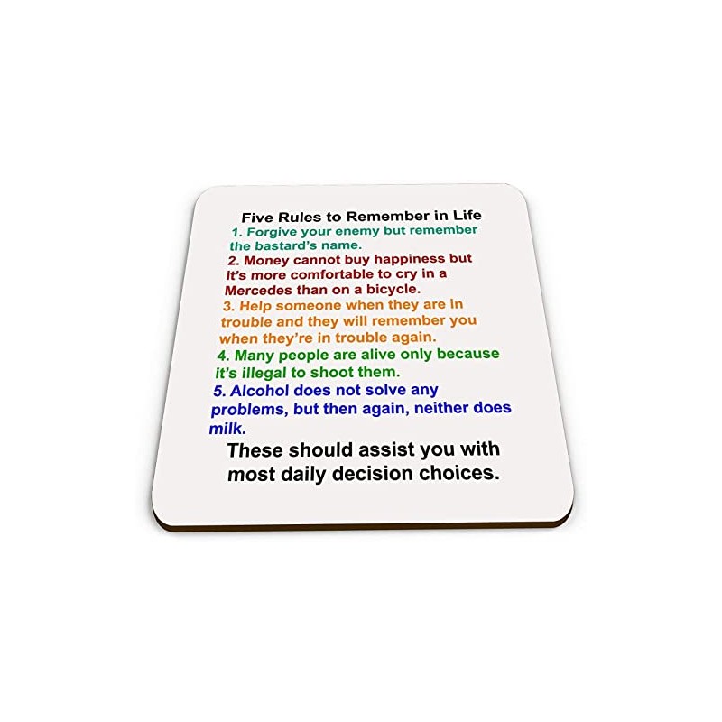 Five Rules to Remember in Life Novelty Funny Square Glossy