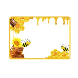 Bee Name Tags Stickers,3.5x2.5 Back to School Stickers Flowers Bee Honeycomb Blank Adhesive Tag Stickers Bees Nameplates Bee Name Table Desk Stickers Bulletin Board Classroom Decoration Stickers