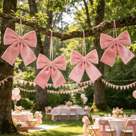 Pink Velvet Bows 4Pcs 9.8x10.2 inch, Plush Soft Pink Bows with Ultra-Thick Velvet Fabric for Wedding Decor, Bridal Showers, Birthday Parties, Gift Wrapping, Baby Showers, Party Favors