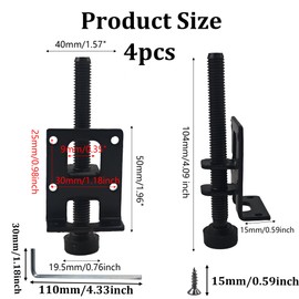 Runseaway 4Pcs 4" H Adjustable Furniture Leveling Feet, L Shaped Leveler Legs, Heavy Duty Adjustable Furniture Levelers for Workbench, Cabinet, Wardrobe, Shelving Units(Black)