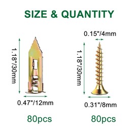 Tanbupu 160 PCS Self Drilling Drywall Anchors with Screws 2025 Upgraded Zinc Plated Steel Hollow Wall Anchors(0.47X1.18inch) and Screws, Easy Application No Drill or Holes in Wall