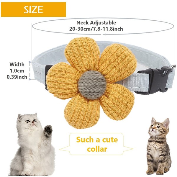 Cat Collar with Flower, Kitty Kitten Necklace for Cats &