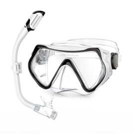 MELUMILU Kids Snorkel Set, Dry Snorkel Set 180° Panoramic Wide View Anti-Fog Scuba Diving Mask, for Kids Youth Boys Girls Junior Age 5-15(White)