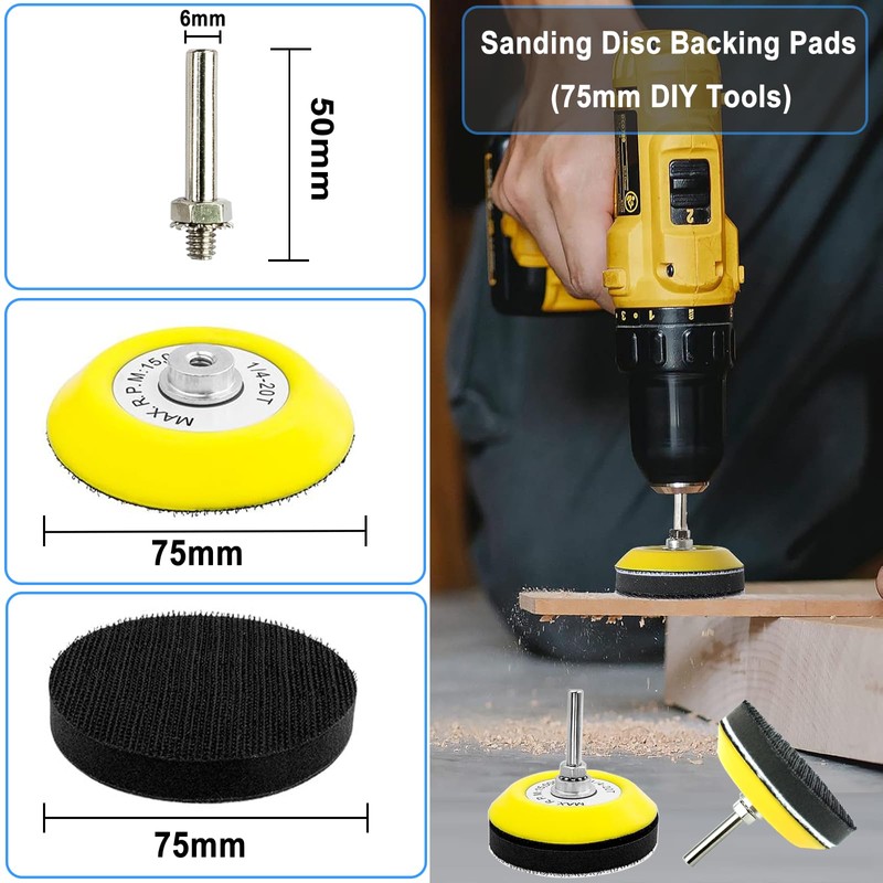Wanmutrun 75MM Sanding Disc Backing Pads 4Piece 6MM Connect Shaft