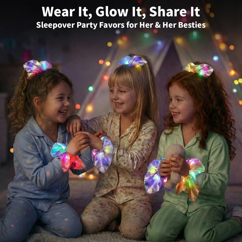 8 Pack Light Up Scrunchies, LED Glow in the Dark