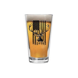 Rogue River Tactical USA Flag Buck Deer Hunting Glass Drinking Cup Pint 16oz Pub Gift For Hunter Hunt