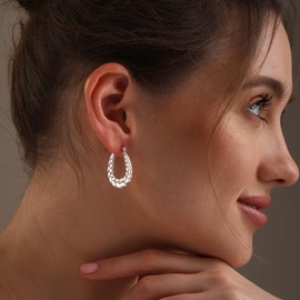 LeCalla 925 Sterling Silver Leaf Hoop Earrings for Women | Olive Leaves Branch Hoop Earring | Women's Leaf Earrings Jewelry 27MM