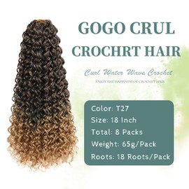 Geladyce GoGo Curl Crochet Hair for Black Women 18 Inch 8 Packs Water Wave Curly Crochet Hair Wavy Human Hair Deep Wave Beach Curl Crochet Synthetic Hair Extensions (T27, 18 inch)