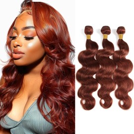 #33 Auburn Body Wave Bundles Human Hair 26 28 30 Inch Reddish Brown Human Hair Bundles for Black Women Extension