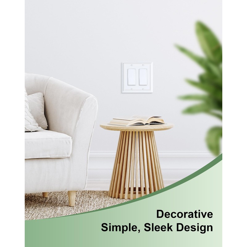 2-Pack Decorative Double Decorator Outlet Cover Plate, Pure White Durable