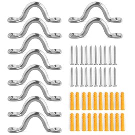 10 Pcs 304 Stainless Steel Boat Top Pad Eye, M6 Pad Eye Strap Plate, Kayak Deck Loops Tie with 20 Pcs Screws and 20pcs Wall Plugs, 6mm Boat Accessories for Ships Canoe Yachts Caravans Rigging