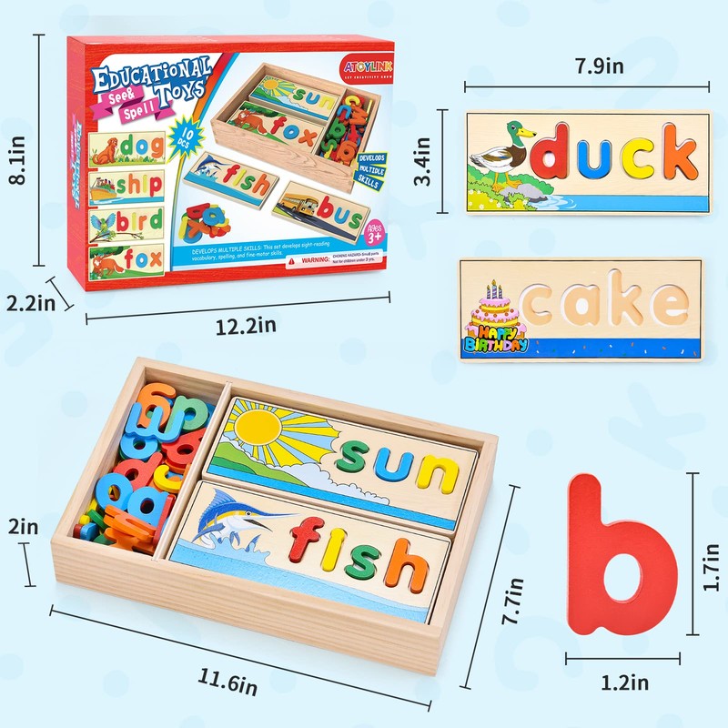 Atoylink Wooden Spell Learning Toys for 2 3 4 5