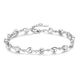 TBUQNZA Silver Women's Love Heart Love Heart Shiny Crystal Diamond Adjustable Bracelets for Women and Girls