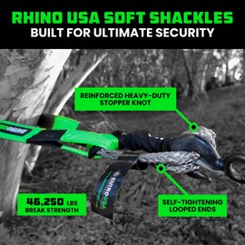 Rhino USA Synthetic Soft Shackle Rope (2-Pack) - 1/2 Inch x 22 Inch (44,050lb Min Break Strength) Offroad Soft Shackle Recovery Kit for Truck, UTV, ATV - Compatible with Jeep, Toyota, Ford & More!