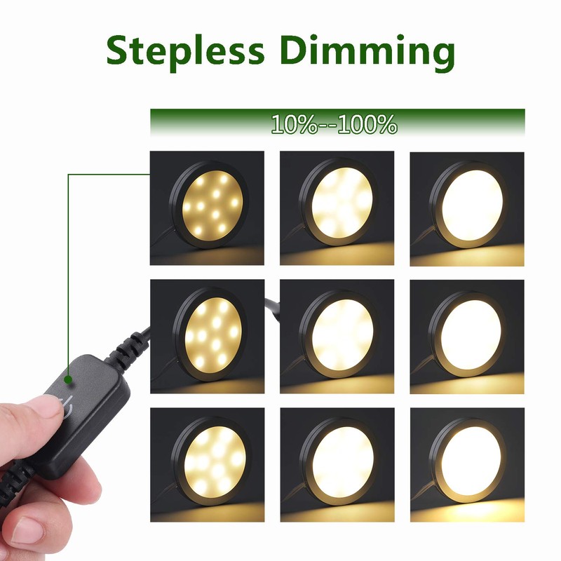 AIBOO Under Cabinet LED Black Cover Puck Lighting Kit with