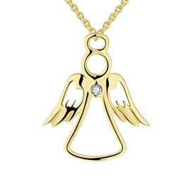 FJ 18k Gold Plated Guardian Angel Pendant Necklace 925 Sterling Silver Angel Jewellery Gifts for Women Girls