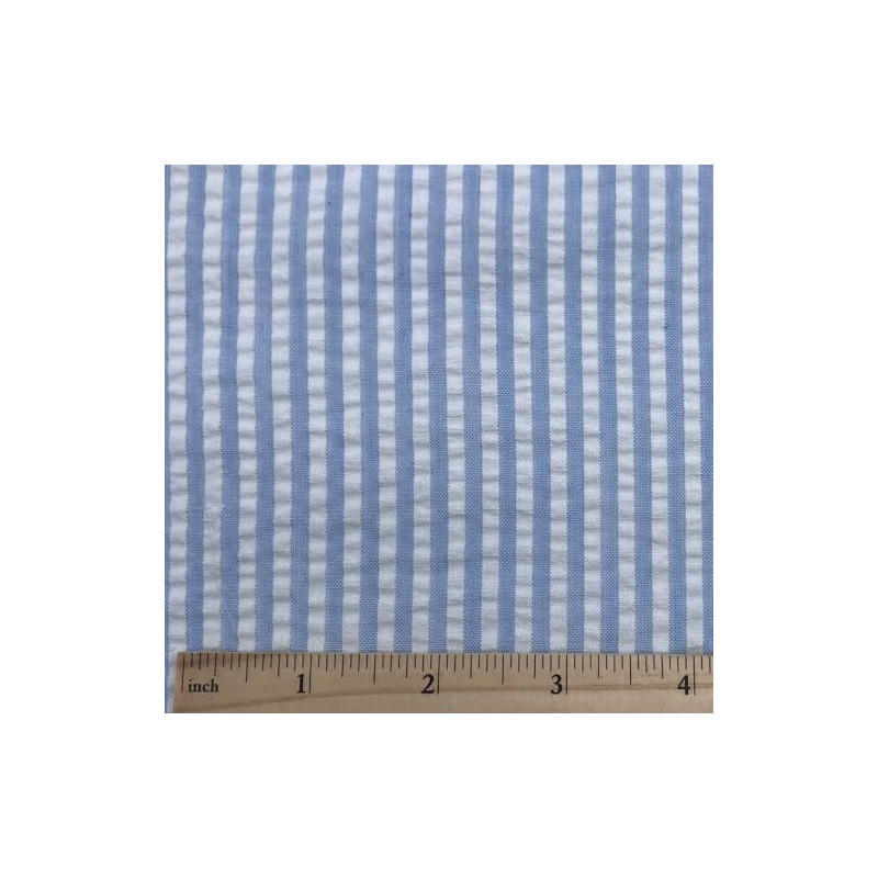 Seersucker Striped Fabric, Color Blue/White, 57" Wide x 1 Yard