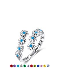 LYTTMAB Dainty March Birthstone Aquamarine Daisy Sunflower Ring For Women, Sterling S925 Silver Birth Flower Ring, Ring for Mom Mother Daughter