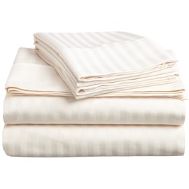 4-Piece Extra Deep Pocket, Bed Sheet Set Fit Upto 24 Inches Deep Pocket, Cal-King Size Ivory Striped-400 Thread Count 100% Egyptian Cotton