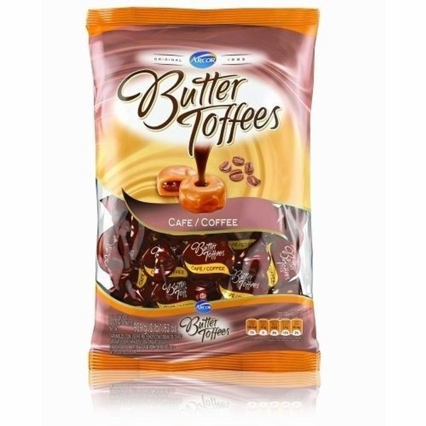 Arcor Butter Toffees Soft Buttery Caramel Candies Filled with Coffee Cream Party Bag, 822 g / 1.8 lb bag