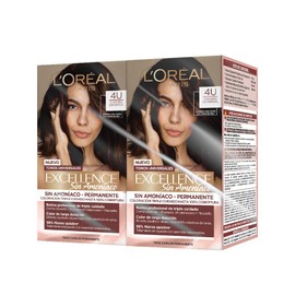 2 Tintes para Cabello Excellence sin Amoniaco de L'Oréal Paris Tono 4U Castaño Universal