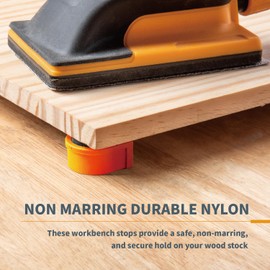 POWERTEC 72167 180° Variable Quick-Acting Swivel Screw Clamp and 4pcs Deluxe Bench Dogs with Grommet Bench Brake Inserts, Fit 3/4" Bench Dog Holes