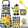 Hoolerry 6 Pcs Sunflower Kitchen Apron Dish Towels Oven Mitts