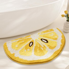 XYRuiHang Cute Fruit Slice Bath Mats for Bathroom Soft Fluffy Half Round Non Slip Lemon Bath Rug Cozy Bathtub Rug Bathroom Floor Mat Microfiber Small Area Rugs for Bathroom Doorway Washable 31.5"x18"