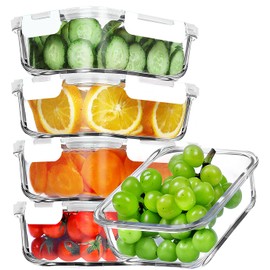 VERONES 5 Pack 36 OZ Glass Meal Prep Containers, Airtight Glass Lunch Containers Set, Food Storage Containers with Lids,Exclusive of BPA, for Microwave, Oven, Freezer & Dishwasher Friendly,White