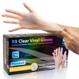 Raxwell Disposable Vinyl Gloves - X-Large, Clear, 100 Count - Food Grade & Powder Free, Latex Free - Ambidextrous Plastic Kitchen & Cleaning Gloves for Food Prep