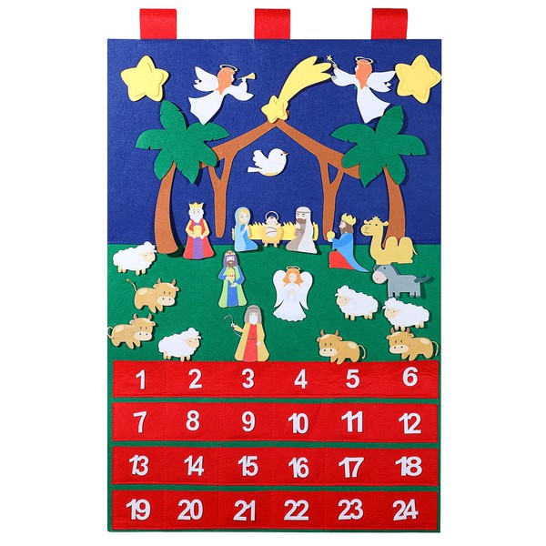 Tatuo Christmas Nativity Fabric Advent Wall Calendar Xmas Holiday Hanging