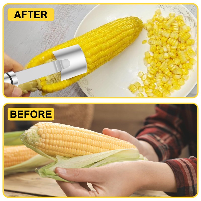 3PCS Corn Peeler Stainless Steel Corn Cutter with Long Handle