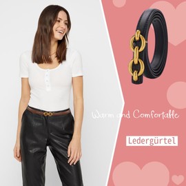 NUREINSS Slim women's leather belt, 1.3 cm width and 100 cm length, simple design for blazers, skirts and jeans with galvanised metal buckle, black