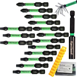 Opcloud Impact Screwdriver Bit Set, 16 Pieces 2” Phillips/Torx Tips S2 Steel Magnetic Driver Power Bit Set with Extension Impact Bit Holder