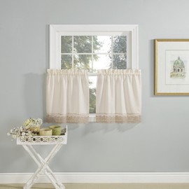 Renaissance Home Fashion Petunia Tier Pair with Embroidered Band, 56" X 36", Beige